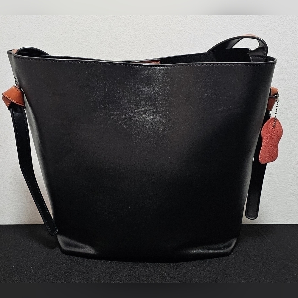 Women's Black and Maroon Leather Bucket Bag - Picture 4 of 11